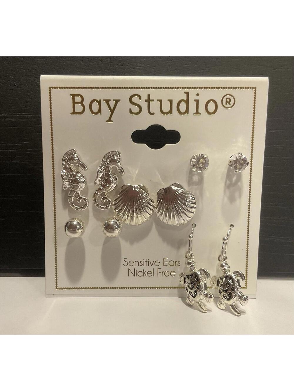 NWT Bay Studio Sensitive Ear Silver Tone Sea Life 5 Piece Earring Set # 1034